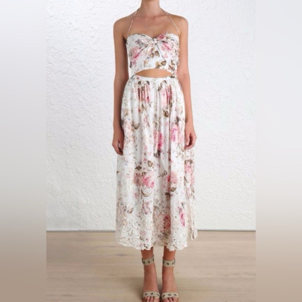 floral-print Zimmermann Eden Halter Tie Dress.